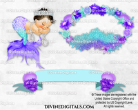 Sleeping Mermaid Glitter Bed Banner Purple Turquoise Baby Girl LIGHT Brunette