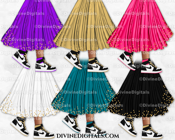 Sneaker Ball Legs Dress Gown Fashion Party DARK Tone Clipart Digital Download
