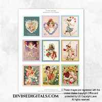 Antique Valentine Images Stamps & Collage Sheets Clipart Instant Download