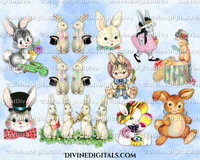 Vintage Easter Bunnies Clipart Images Digital Download