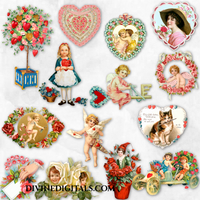 Antique Valentine Images Cupid Angel Hearts Printable Clipart Instant Download