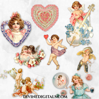 Antique Valentine Images Cupid Angel Hearts Printable Clipart Instant Download